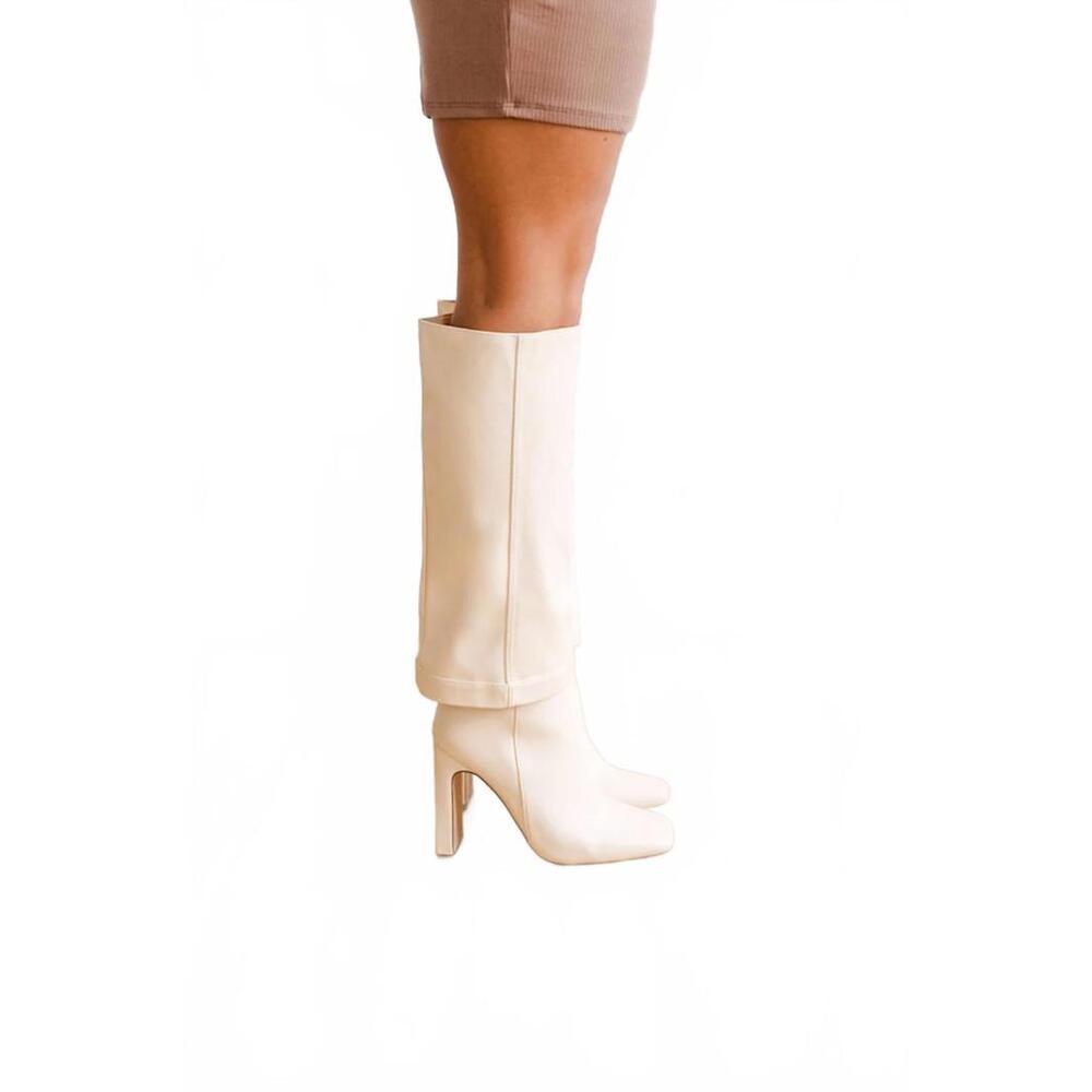 Lulu's Cream Over-the-Knee Block Heel Boots